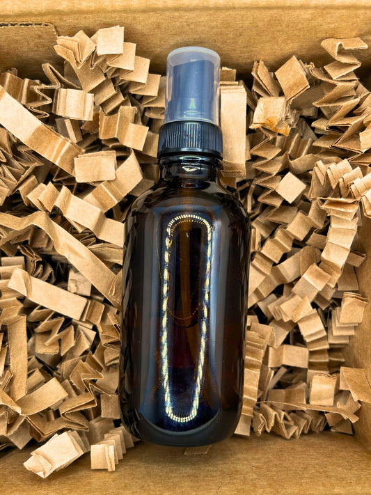 Amber spray bottle for Custom Room Spray. Handcrafted fragrance mist with personalized scents, long-lasting aromas, perfect for home or travel. Eco-friendly and USA-made, ideal for aromatherapy and creating a refreshing ambiance in any space.